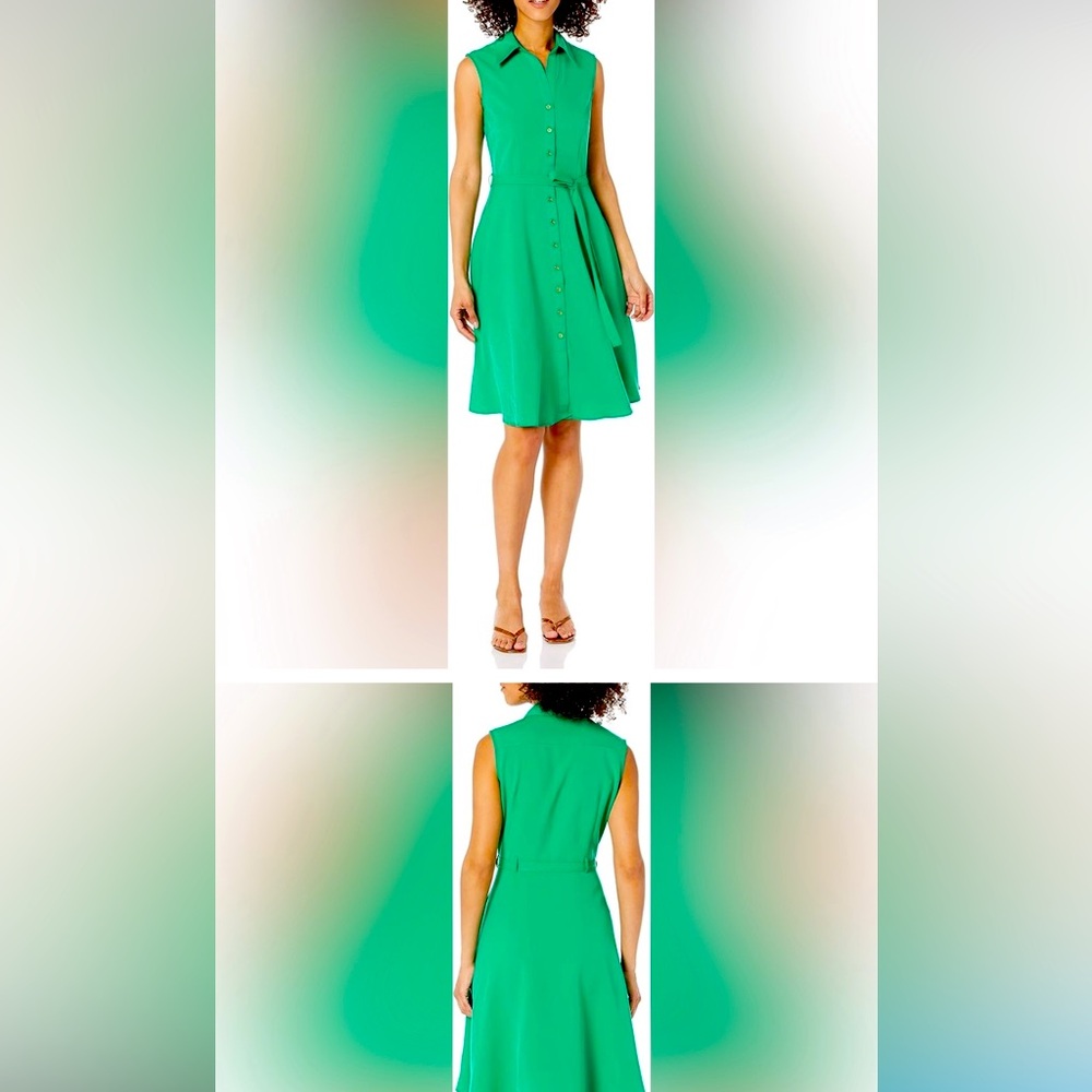 Stylish sleeveless shirt dress, in a happy green color!